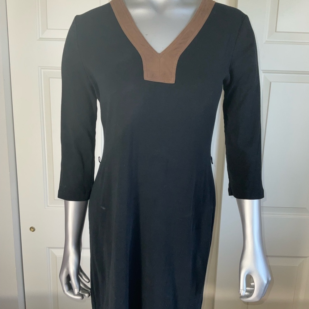 Ralph Lauren Petites Women's Dress Black Faux Suede Cotton VNeck Size PM No Belt - Picture 2 of 8